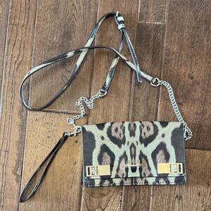 GUESS Animal Print Crossbody Bag with Silver Details